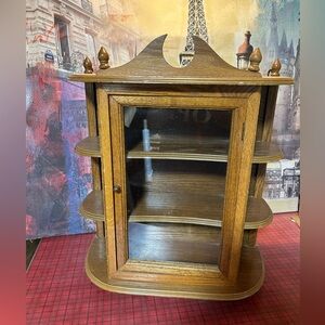 Large Vintage Curio Wall Hanging Cabinet Shelf